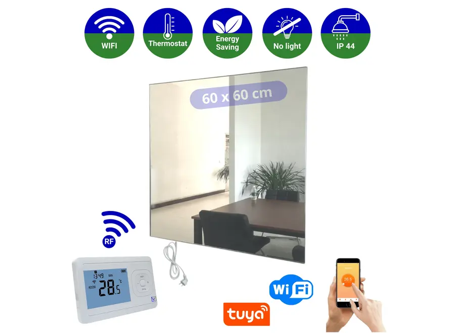 Infrarood Spiegel Palermo RFE - Draadloze thermostaat - 60 x 60 cm - 320 Watt