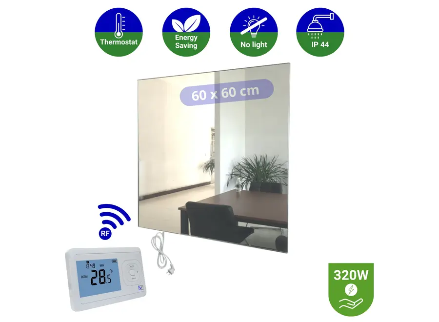 Infrarood Spiegel Palermo RFE - Draadloze thermostaat - 60 x 60 cm - 320 Watt