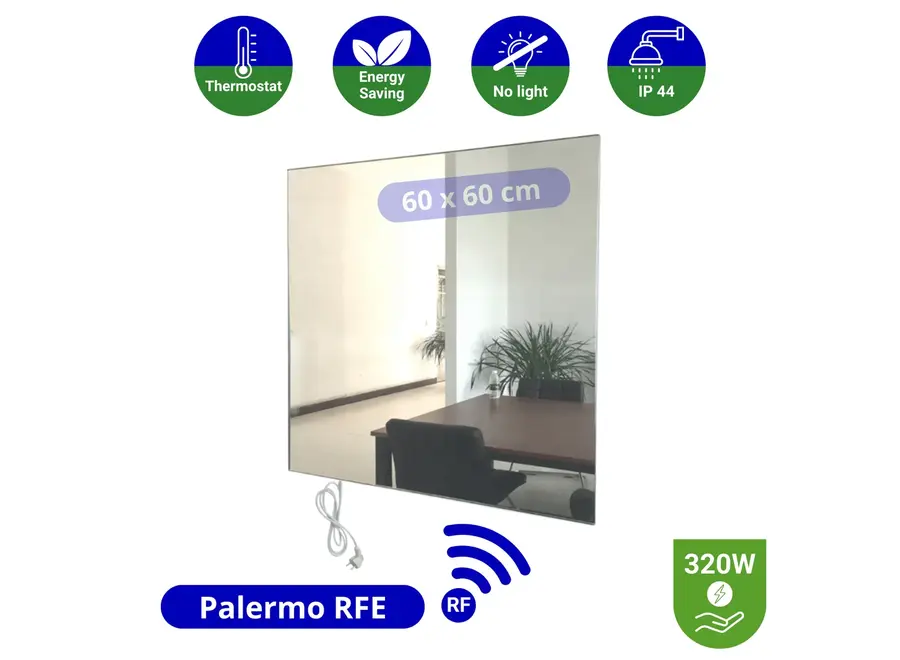 Infrarood Spiegel Palermo RFE - Draadloze thermostaat - 60 x 60 cm - 320 Watt