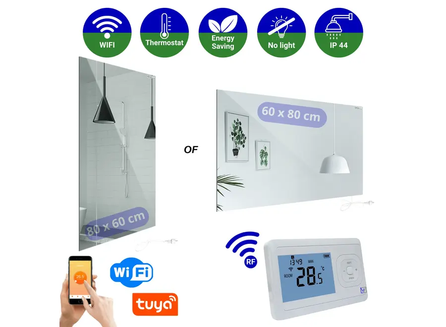 Infrarood Spiegel Palermo RFE - Draadloze thermostaat - 60 x 80 cm - 450 Watt