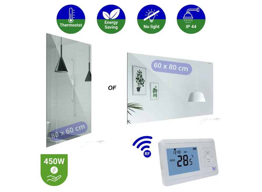 Infrarood Spiegel Palermo RFE - Draadloze thermostaat - 60 x 80 cm - 450 Watt