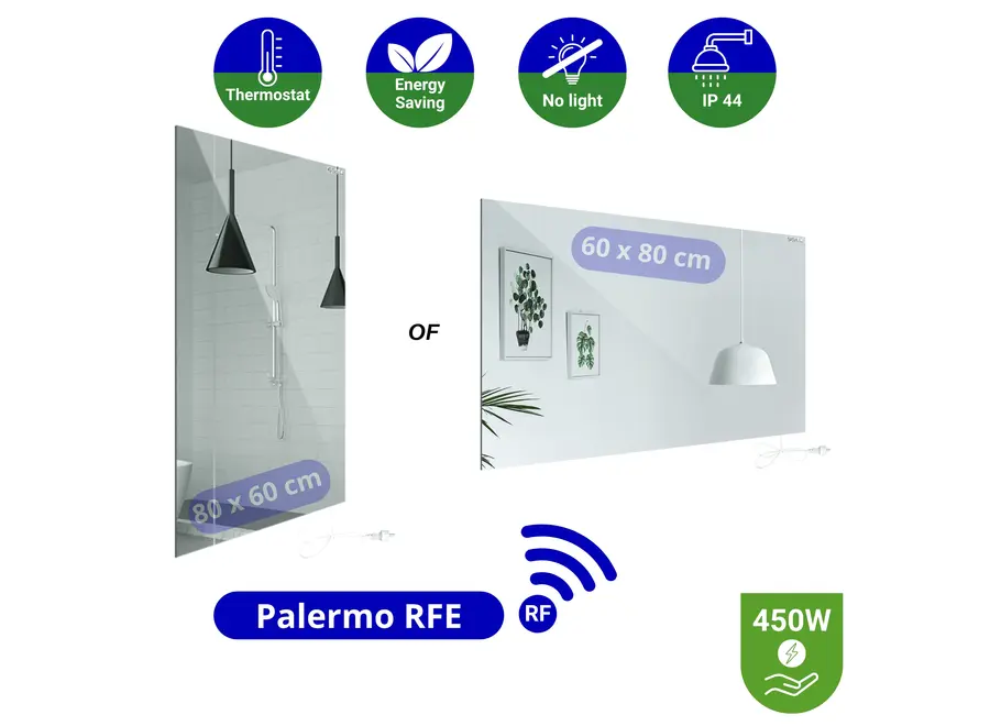 Infrarood Spiegel Palermo RFE - Draadloze thermostaat - 60 x 80 cm - 450 Watt