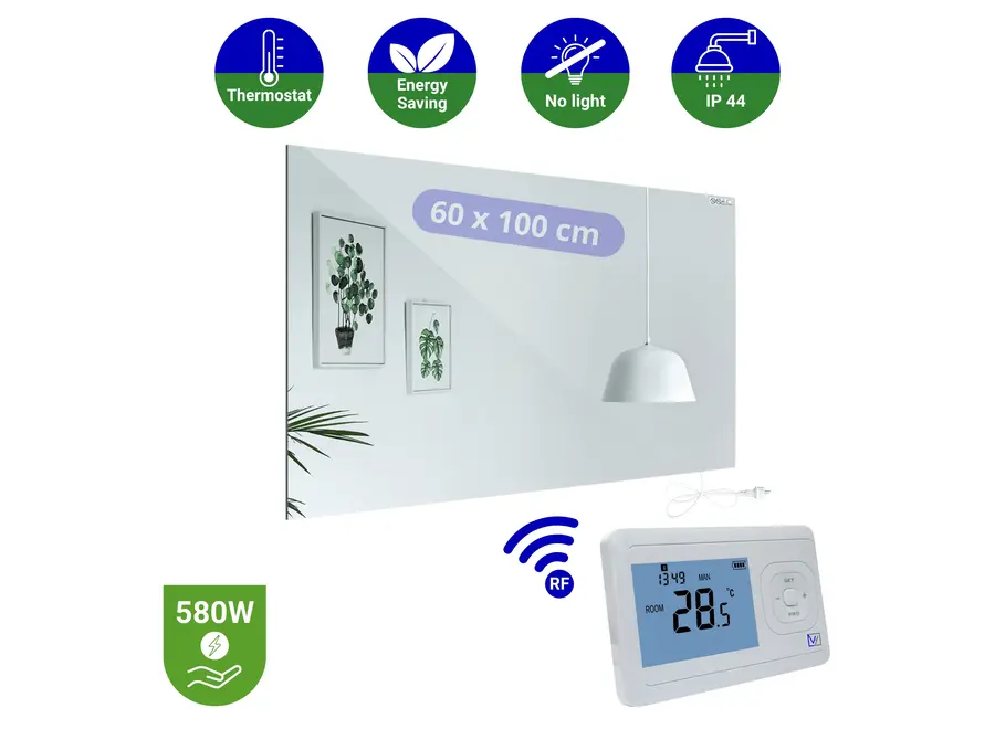 Infrarood Spiegel Palermo RFE - Draadloze thermostaat - 60 x 100 cm - 580 Watt