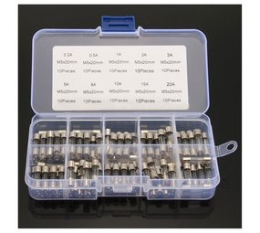 Assortiment glaszekeringen 5x20 in kunststof box (set) Assortiment glaszekeringen 5x20 in kunststof box (set)