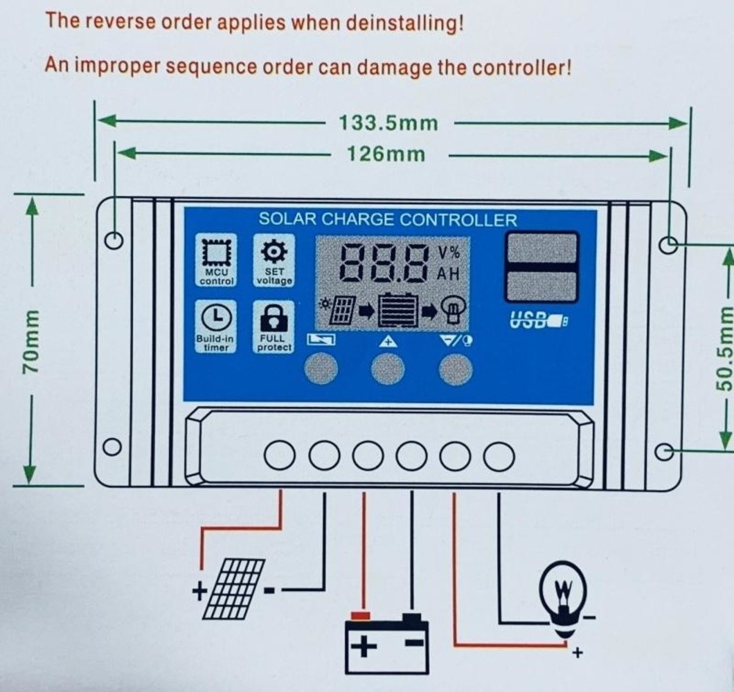 Zonnepaneel laad regelaar 12-24V Solar charge controller 10A Zonnepaneel laad regelaar 12-24V Solar charge controller 10A