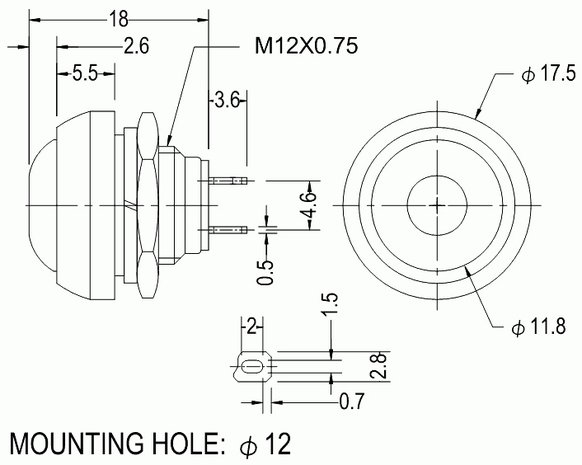 PBS33B drukknop wit terugverend maakcontact