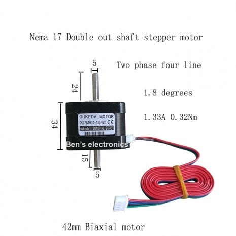 Nema 17 dubbele as  Stappen Motor Nema 17 dubbele as  Stappen Motor