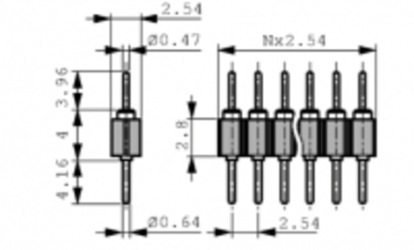 Header 40 pins male male dip (ronde pinnen) Header 40 pins male male dip (ronde pinnen)