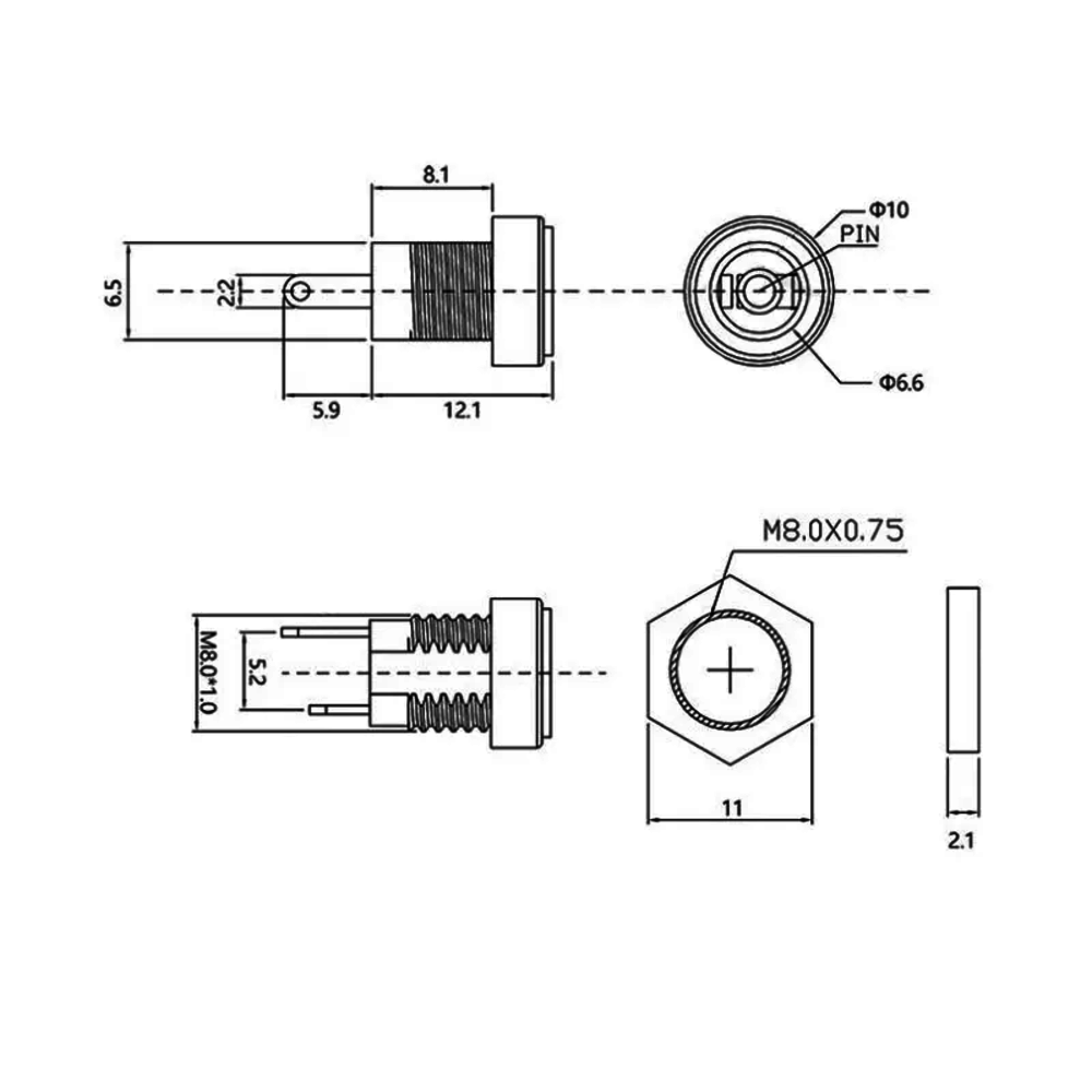 DC inbouw connector met kabel 5.5x2.1 DC inbouw connector met kabel 5.5x2.1
