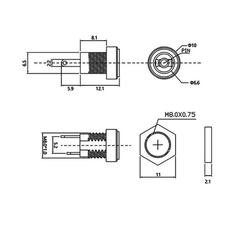 DC inbouw connector met kabel 5.5x2.1 DC inbouw connector met kabel 5.5x2.1