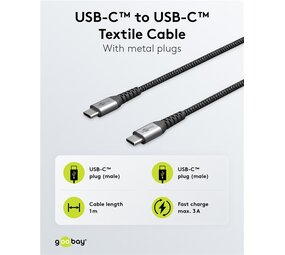 USB-C™ naar USB-C™ textielkabel met metalen pluggen (spacegrijs/zilver), 1 m USB-C™ naar USB-C™ textielkabel met metalen pluggen (spacegrijs/zilver), 1 m
