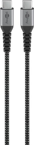 USB-C™ naar USB-C™ textielkabel met metalen pluggen (spacegrijs/zilver), 1 m USB-C™ naar USB-C™ textielkabel met metalen pluggen (spacegrijs/zilver), 1 m