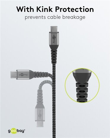 USB-C™ naar USB-C™ textielkabel met metalen pluggen (spacegrijs/zilver), 1 m USB-C™ naar USB-C™ textielkabel met metalen pluggen (spacegrijs/zilver), 1 m