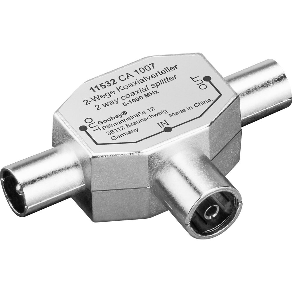 Coaxiale T-adapter: dubbele coaxiale stekker → coaxiale aansluiting