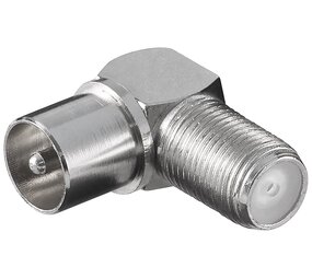 Hoekadapter: F-aansluiting > Coaxiale stekker 90° Hoekadapter: F-aansluiting > Coaxiale stekker 90°