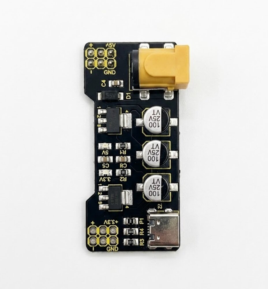 Breadboard Power Supply Module – Dual 3.3V / 5V met USB-C & DC Jack