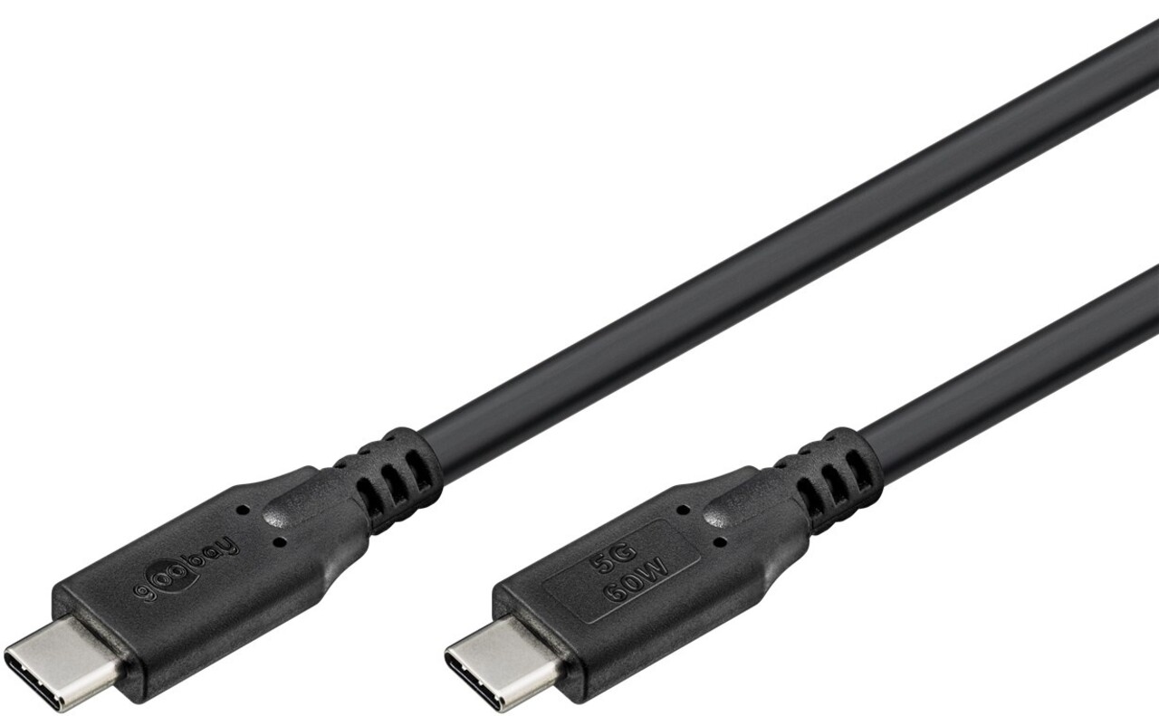 USB-C-kabel, 3 m, zwart 60 W, 3 A, 5 Gbit/s, USB 3.2, USB-C-kabel, 3 m, zwart 60 W, 3 A, 5 Gbit/s, USB 3.2,