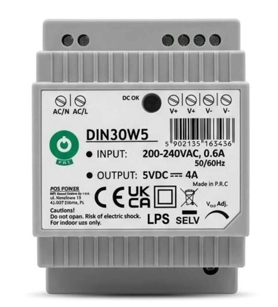 Dinrail Voeding 5V 4A Dinrail Voeding 5V 4A