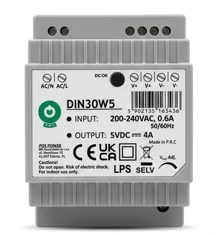 Dinrail Voeding 5V 4A Dinrail Voeding 5V 4A