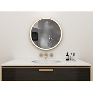 Bella Mirror Runder Spiegel 60 cm mit goldenem Rahmen, LED-Beleuchtung und Anti-Beschlag