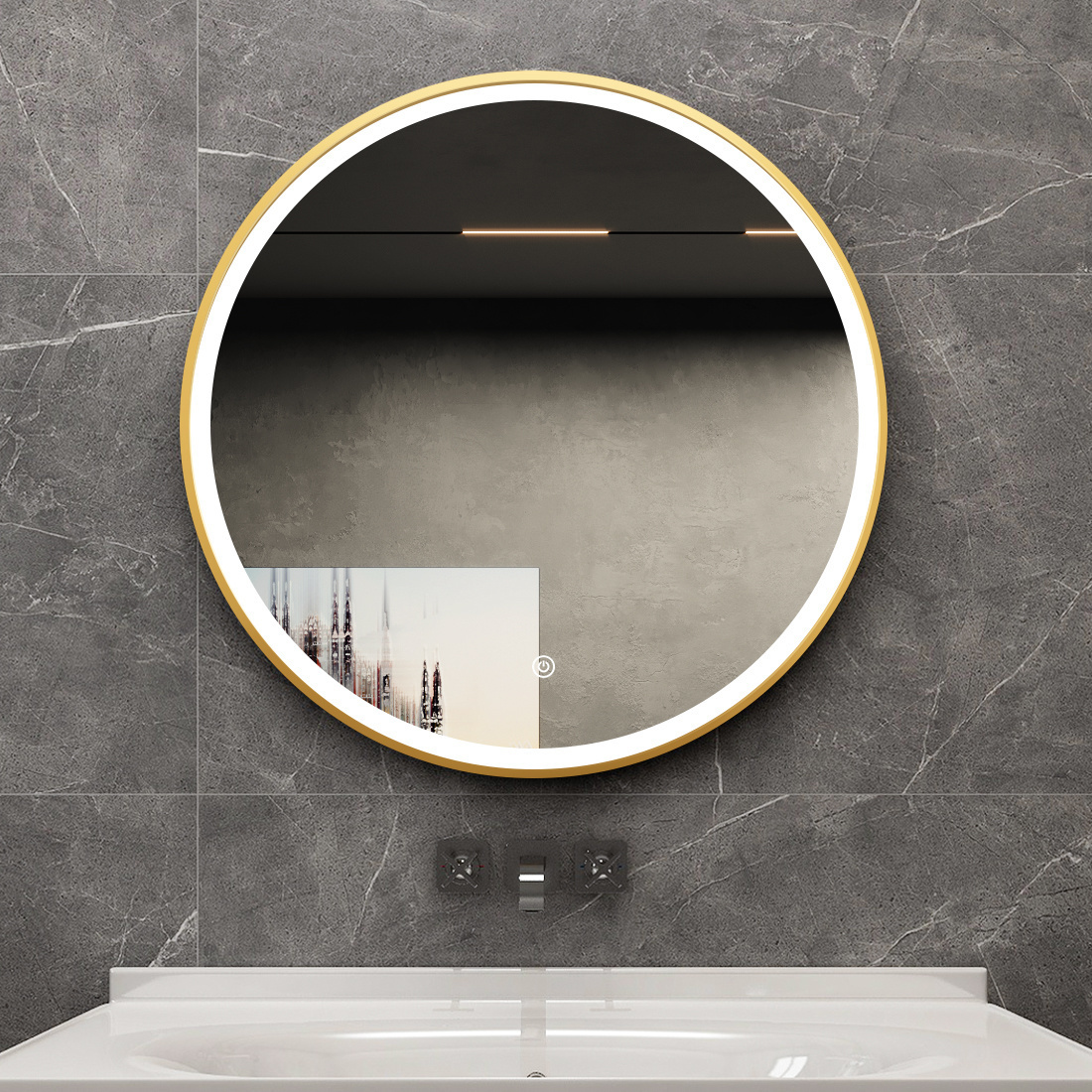 Bella Mirror Spiegel rund 80 cm mit goldenem Rahmen, LED-Beleuchtung und  Anti-Beschlag