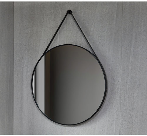 Bella Mirror Spiegel rund 80 cm mit modischer Gürtel schwarzer Rahmen