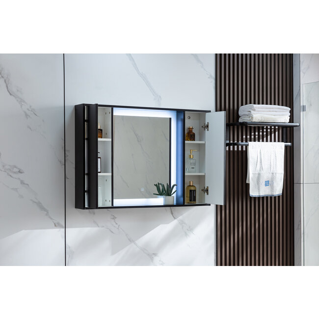 Spiegelschrank matt-schwarz mit LED-Beleuchtung 120 (B) x 70 cm (H)