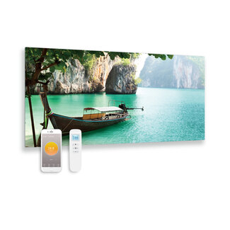 Quality Heating Bedrukt glazen infrarood paneel met wifi en remote control boot 119x59 700Watt