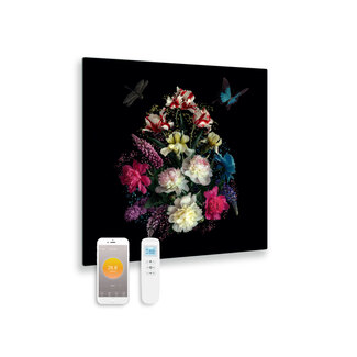 Quality Heating Bedrucktes Glas-Infrarotpanel mit WLAN und Fernbedienung Bouquet 79x59 450Watt