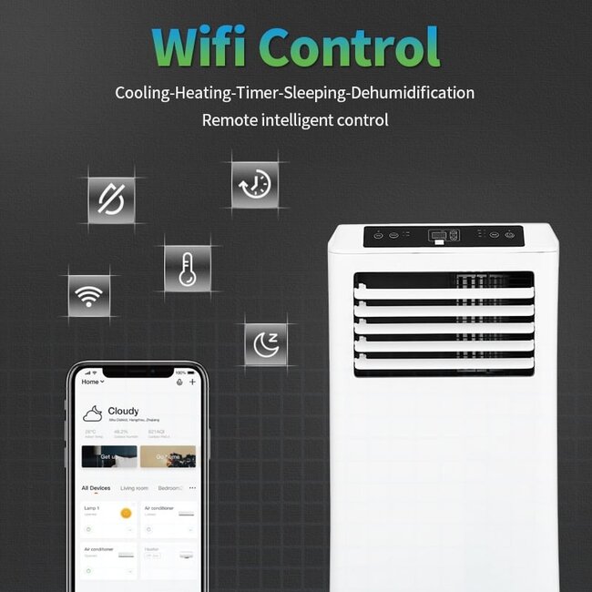 Mobiles Klimagerät Wifi entfeuchten und lüften mit Fensterdichtung und Luftreiniger 7000btu