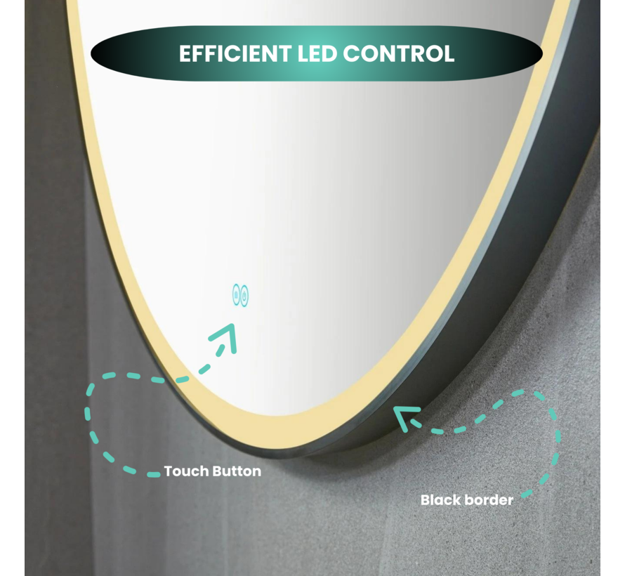 Spiegel rund 100 cm mit schwarzem Rahmen, LED-Beleuchtung und Anti-Beschlag