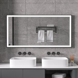 Spiegel mit schwarzem Rahmen, LED, Antibeschlag 60 x 120 cm