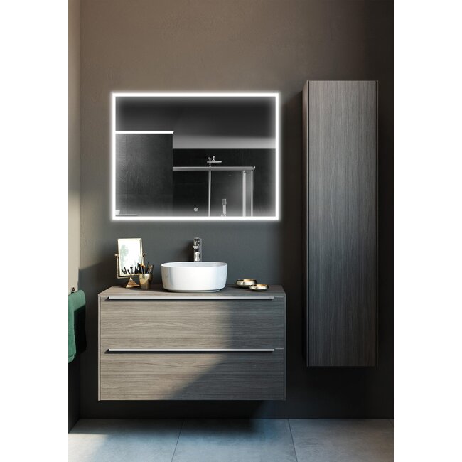 Spiegel mit schwarzem Rahmen, LED, Antibeschlag 60 x 80 cm