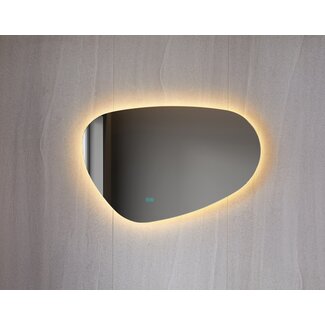 Asymmetrischer Spiegel mit organischer Form, LED-Beleuchtung und Anti-Beschlag-Heizung, 100 cm breit und 65 cm hoch