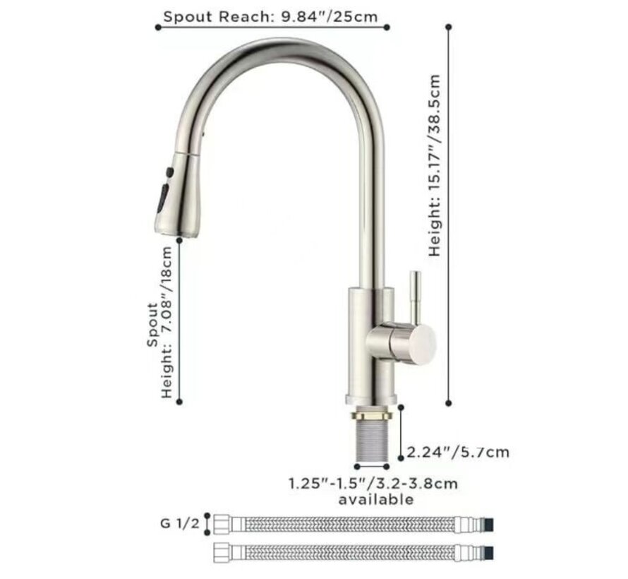 Nurion Küchenarmatur silber mit Auslauf