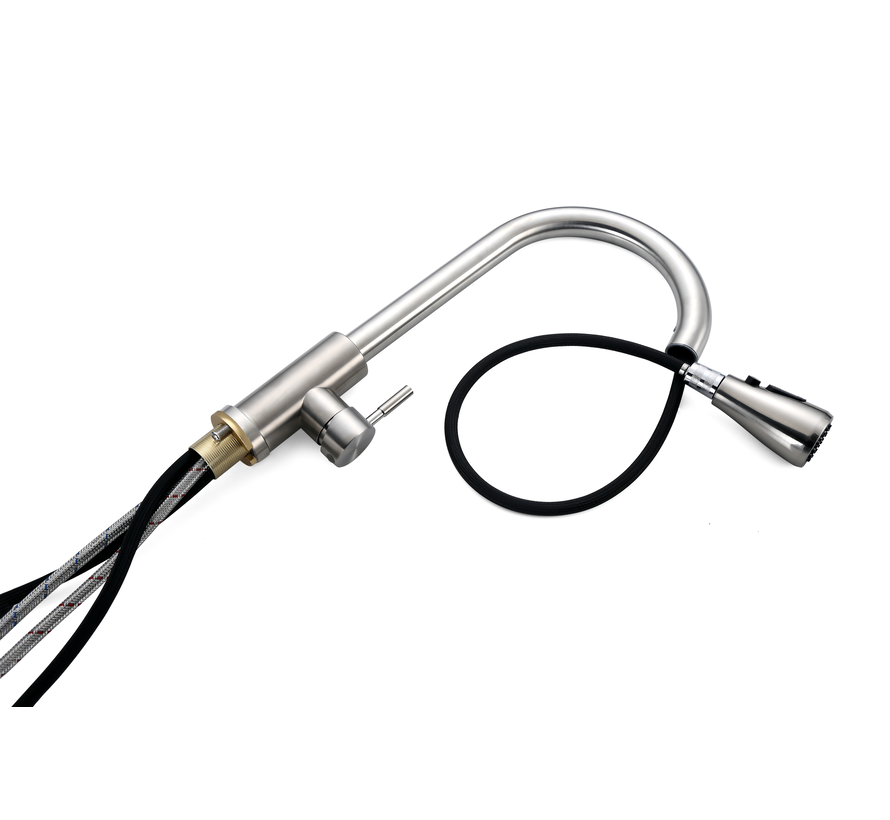 Nurion Küchenarmatur silber mit Auslauf