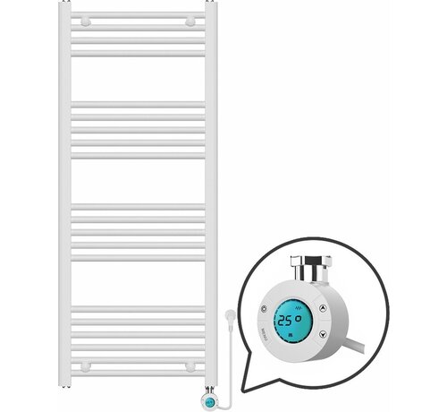 Quality Heating Handtuchheizkörper elektrisch mit Digitalthermostat - Heizkörper Bad - 1200 × 500 mm - Weiß - 500 Watt