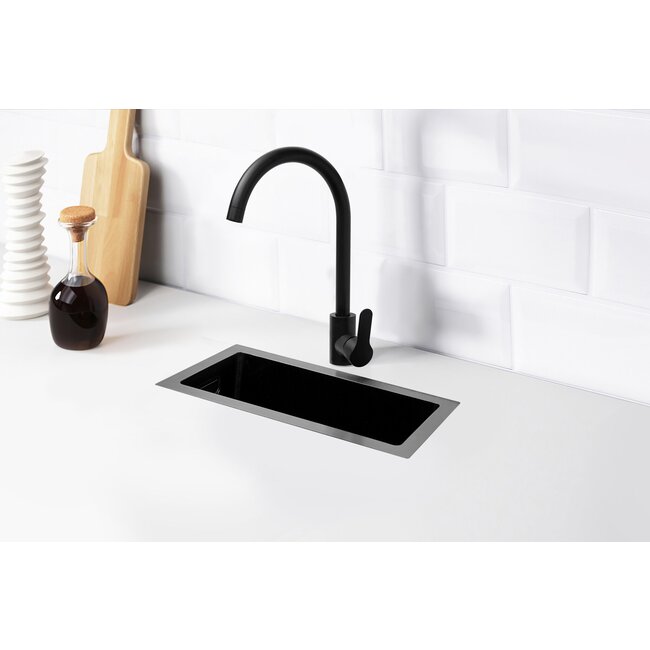 Nurion Spüle Black Metal 16,5 x 38,5 – Küchenspüle - Küchenspülen – Waschbecken Küche - ohne Armaturenloch Edelstahl