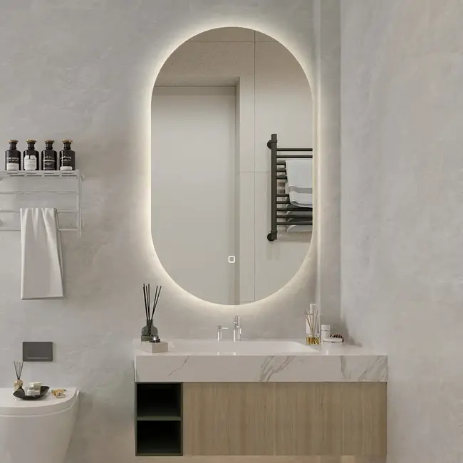 Spiegel mit LED oval 50 x 100 cm