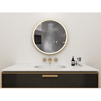 2nd chance | Spiegel rund 80 cm mit goldenem Rahmen, LED-Beleuchtung und Anti-Beschlag