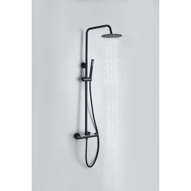 Aufputz-Regenbrause 30 cm Kopfbrause thermostatisch mattschwarz