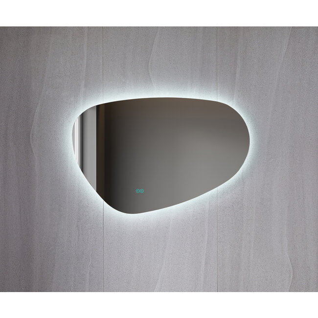 Asymmetrischer Spiegel mit organischer LED-Beleuchtung und Anti-Beschlagheizung, 140 cm breit und 75 cm hoch