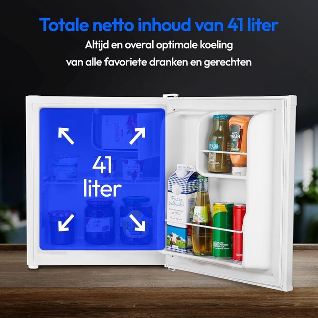Nurion Mini-Kühlschrank - 40L - Kleiner Kühlschrank - Freistehend - Kompakt - Weiß