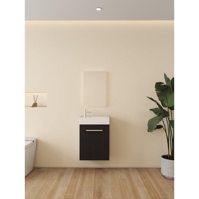 Nurion Waschtischunterschrank Max – glänzend weißes Waschbecken und schwarzer Holzschrank – 45 x 25 x 72 cm