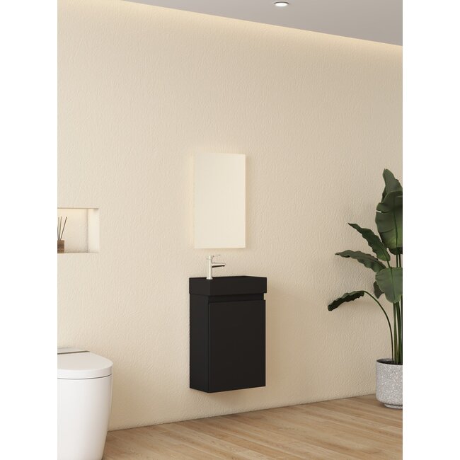 Nurion Toilettenmöbel Milan - mattes schwarzes Waschbecken und schwarzer Holzschrank - 41 x 22,5 x 65 cm