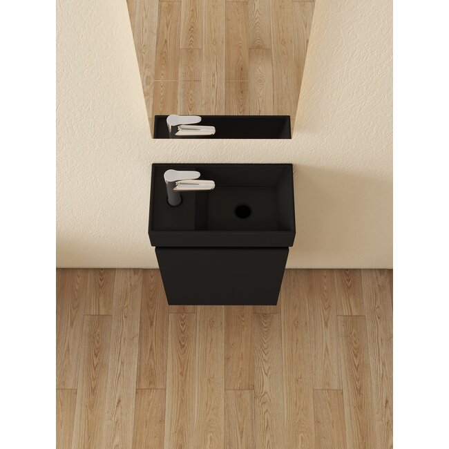 Nurion Toilettenmöbel Milan - mattes schwarzes Waschbecken und schwarzer Holzschrank - 41 x 22,5 x 65 cm