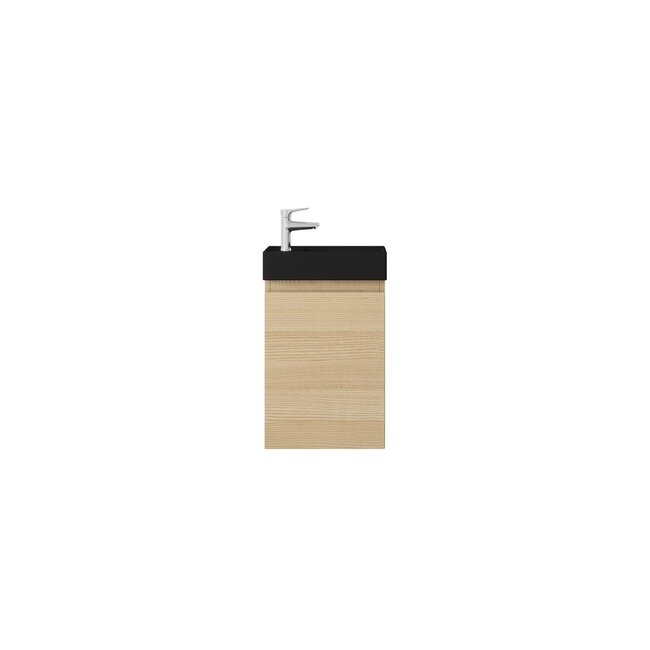 Nurion Toilettenmöbel Nora - matt schwarzes Waschbecken und Schrank in hellem Holz - 41 x 22,5 x 65 cm