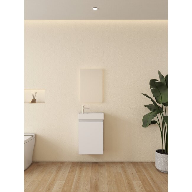 Nurion Waschbeckenmöbel Lotte - glänzend weißes Waschbecken und weißer Holzschrank - 41 x 22,5 x 65 cm