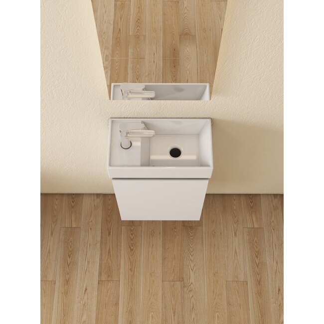 Nurion Waschbeckenmöbel Lotte - glänzend weißes Waschbecken und weißer Holzschrank - 41 x 22,5 x 65 cm