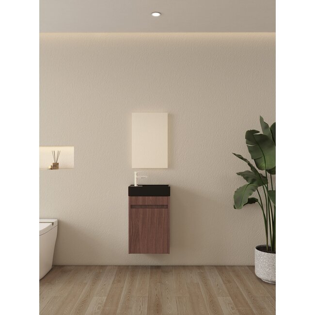 Nurion Toilettenmöbel Emma - matt schwarzes Waschbecken und Walnuss-Schrank - 41 x 22,5 x 65 cm